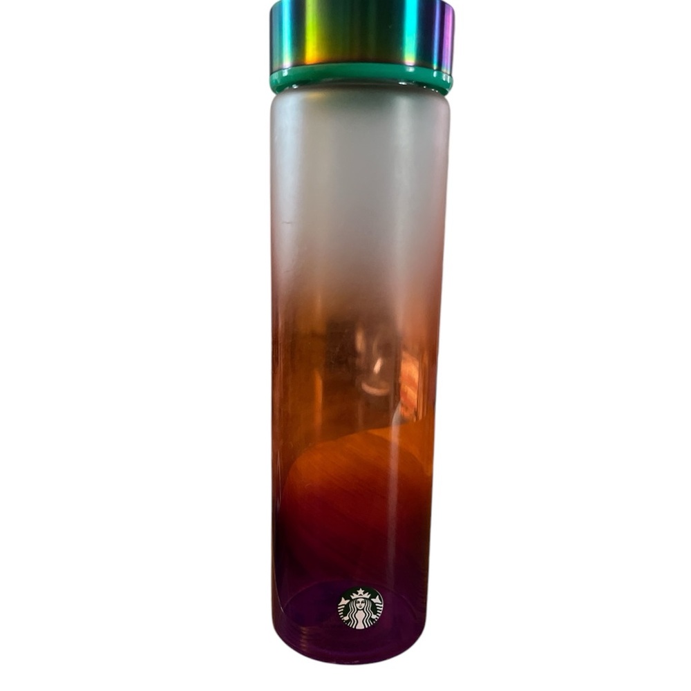 STARBUCKS = SUMMER 2020 = OMBRE RAINBOW IRIDESCENT GLASS WATER BOTTLE 18oz